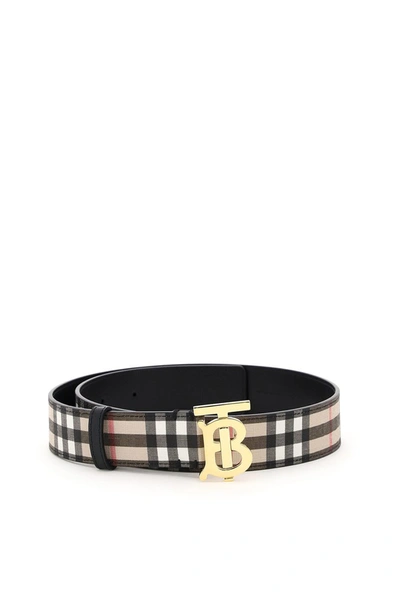 Burberry Check Tb Belt 35 In Black,beige,red