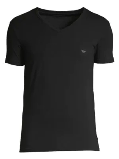 Emporio Armani Stretch Cotton V-neck T-shirt In Black | ModeSens