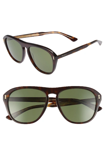 Gucci 54mm Flip-up Aviator Sunglasses - Black In Havana/ Green