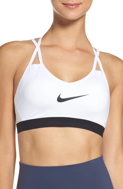 Nike Indy Cooling Light-support Strappy Performance Sports Bra In White/ Black/ Black