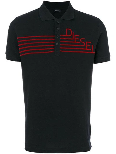 Diesel Logo Embroidered Polo Top - Black