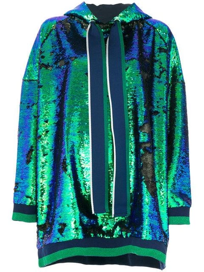 Mira Mikati Oversized Sequin Hoodie In Seagreen