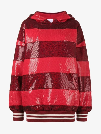 Ashish Sequin Stripe Oversized Hoodie In Red