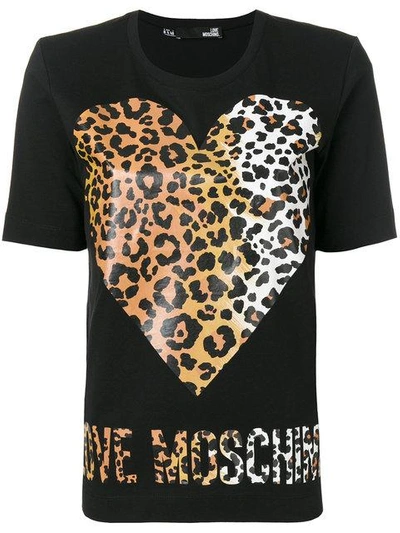 Love Moschino Leopard Heart Graphic Print T-shirt In Black
