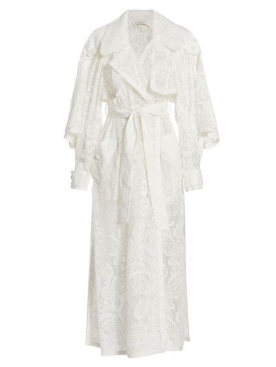 Zimmermann Belted Pleated Cotton-blend Twill Trench Coat In White