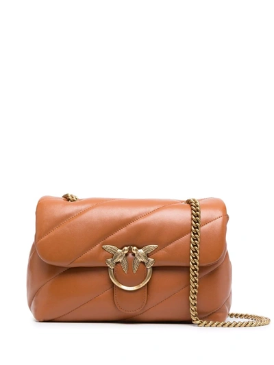 Pinko Logo-embellished Quilted Crossbody Bag In Brown