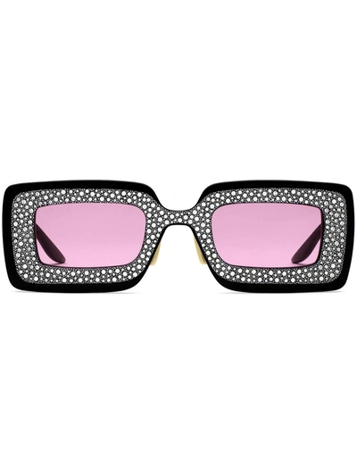 Gucci Crystal-embellished Rectangular-frame Sunglasses In Black