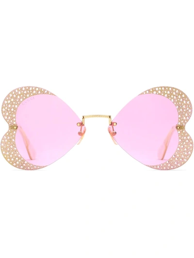 Gucci Crystal-embellished Heart-shape Sunglasses In Gold