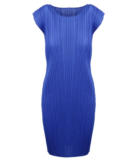 Issey Miyake Pleats Please By  Pleated Sleeveless Dress In Blue