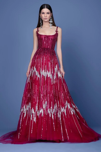 Georges Hobeika Beaded Tulle Sleeveless A-line- Gown