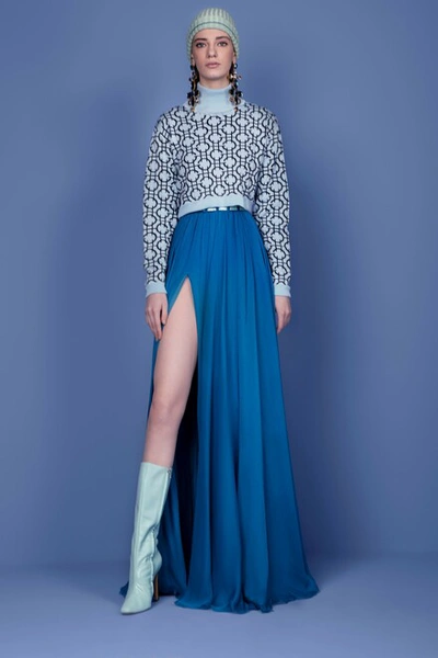 Georges Hobeika Long Chiffon Gown With Knitted Sweater
