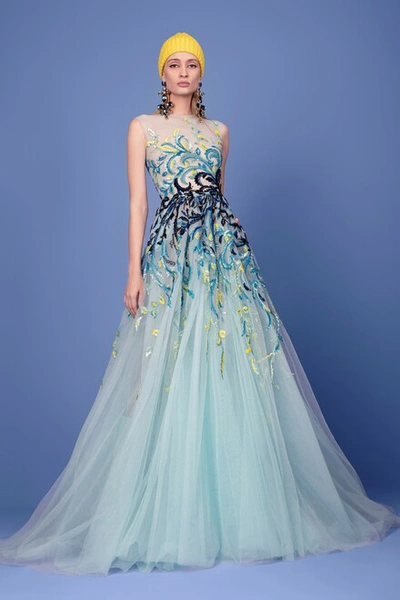 Georges Hobeika Beaded Tulle Illusion Gown