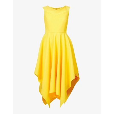 Greta Constantine Womens Yellow Modigliani Asymmetric-hem Stretch-woven Midi Dress S