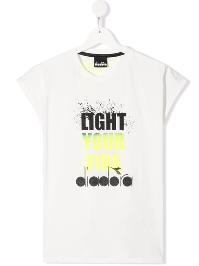Diadora Junior Teen Slogan-print Cotton T-shirt In Weiss