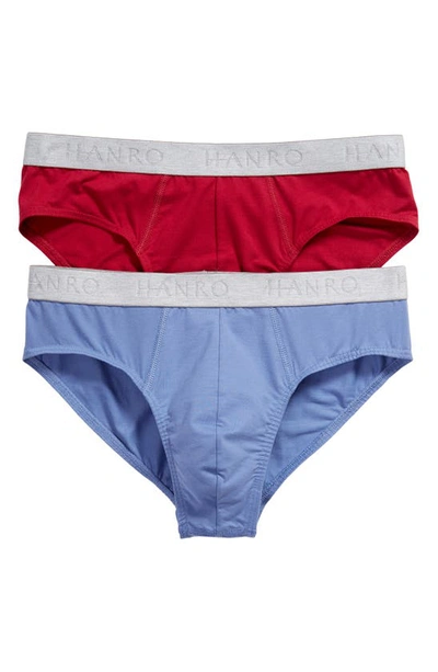 Hanro Cotton Essentials 2-pack Briefs In Bayberry Spice/ Blue