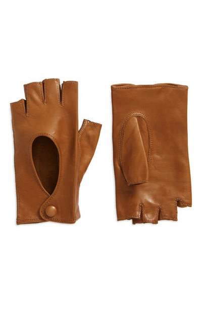 Seymoure Fingerless Leather Gloves In Camel