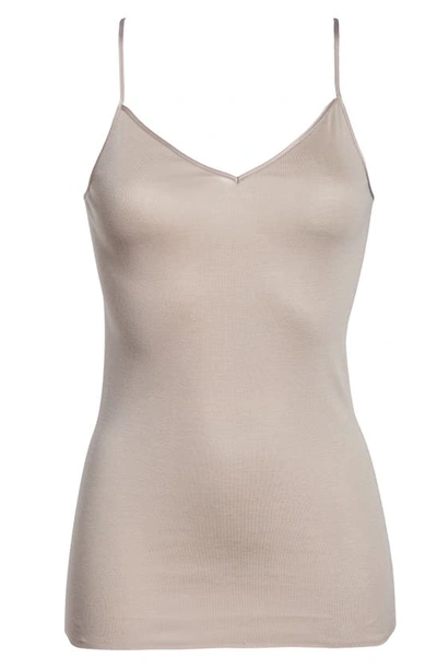 Hanro Seamless V-neck Cotton Camisole In 1859 - Cobblestone