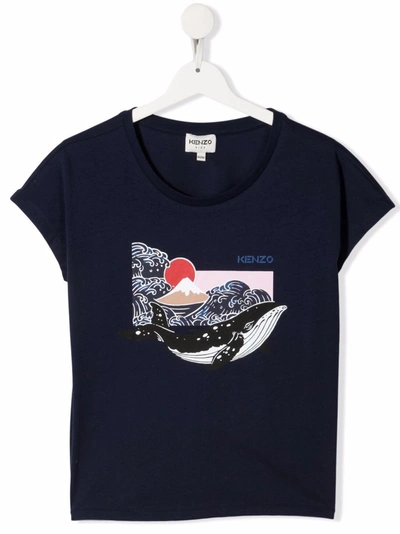 Kenzo Whale Print T-shirt In Blau