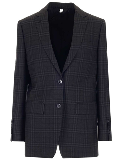 Burberry Grey Check Pattern Blazer Jacket In Black