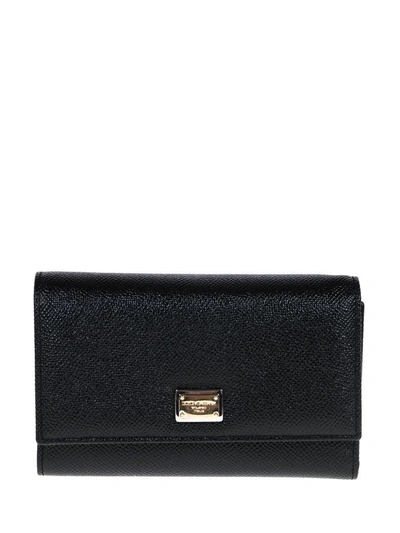 Dolce & Gabbana Medium Leather Wallet With Flap In Black