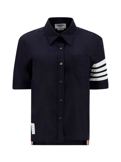 Thom Browne Logo Plaque Shirt In Blue In Navy