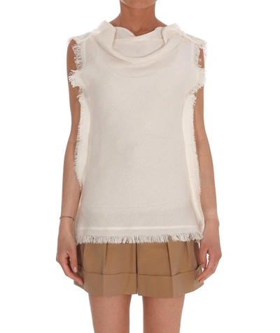 Marni Frayed Edge Cowl Neck Top In White