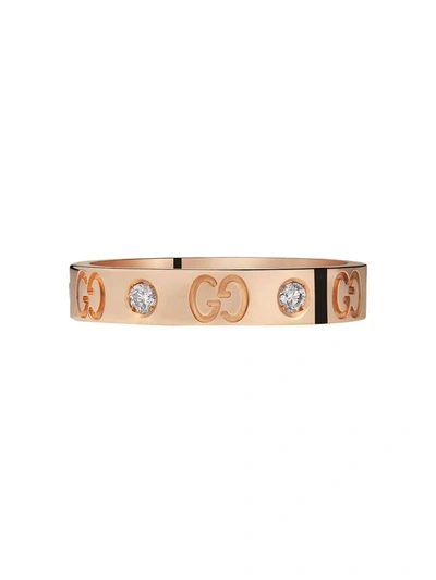 Gucci Thin Rose Gold Diamond Icon Ring In Rosa