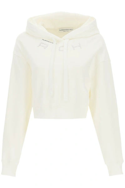 Alessandra Rich Cropped Hoodie With Logo In White