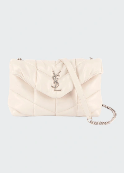 Saint Laurent Loulou Ysl Mini Quilted Crossbody Bag In White