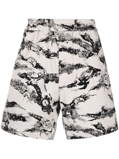 Givenchy Men's Tiger Camo Twill Cotton Shorts In White