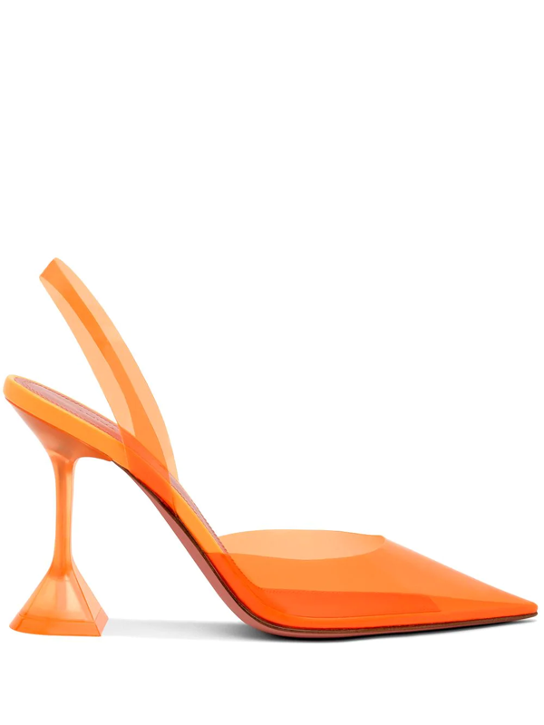 Amina Muaddi Holli Glass Pointed-toe Pvc Slingback Heels In Orange ...