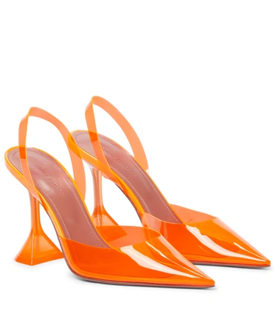 Amina Muaddi Holli Glass Pointed-toe Pvc Slingback Heels In Orange