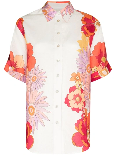 Alemais Calista Oversized Floral Shirt In Weiss