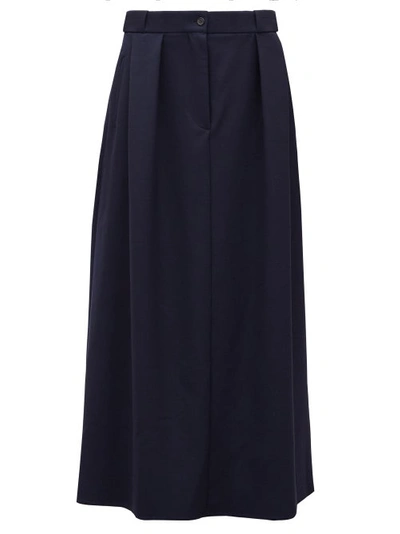 The Row Jaako Pleated Wool blend Canvas Skirt In Navy ModeSens