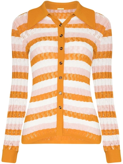 Dodo Bar Or Tilda Striped Pointelle Knit Cardigan In Orange