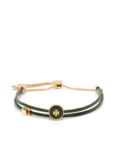 Tory Burch Green Kira Leather Slider Bracelet