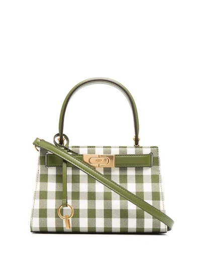 Tory Burch Lee Radziwill Gingham-check Tote Bag In Leccio/new Ivory Gingham
