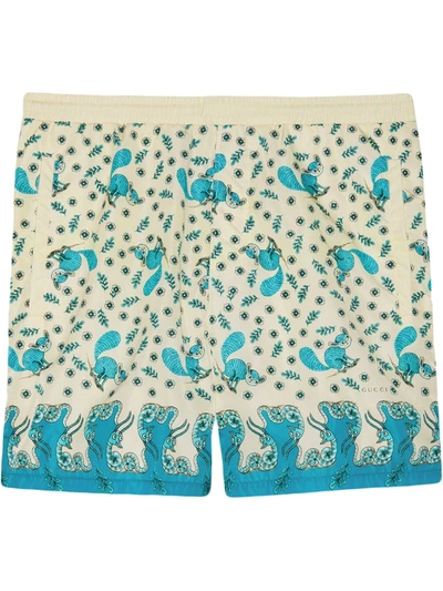 Gucci Off-white & Blue Freya Hartas Edition Silk Shorts In 4262 Dp Turquois/ivo