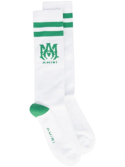 Amiri Men's Ribbed Logo Striped Socks In Tennis Green