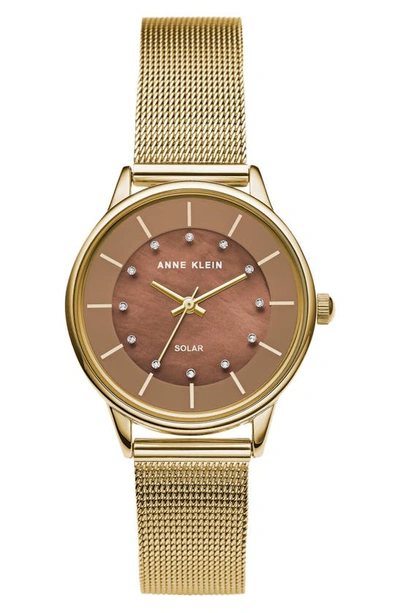 Anne Klein Solar Mesh Strap Watch, 32mm In Taupe Mother Of Pearl Dial
