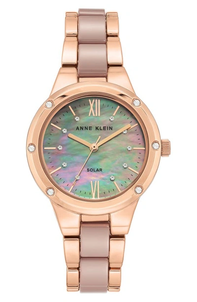 Anne Klein Premium Crystal Accented Solar Powered Ceramic Bracelet Watch In Rose Gold