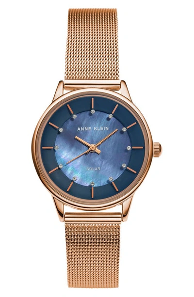 Anne Klein Solar Mesh Strap Watch, 32mm In Blue Mother Of Pearl Dial