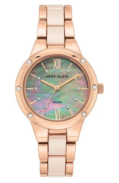 Anne Klein Solar Ceramic Bracelet Watch, 33.5mm In Mother Of Pearl Dial