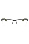 Ray Ban 54mm Semi Rimless Rectangular Optical Glasses In Black