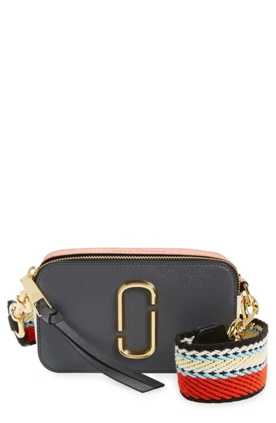 Marc Jacobs The Snapshot Leather Crossbody Bag In Cylinder Grey Multi
