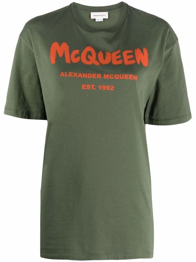 Alexander Mcqueen Graffiti Logo Graphic Tee In Green