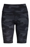 Sweaty Betty Power High Waist Pocket Bike Shorts In Black Tonal Camo Print
