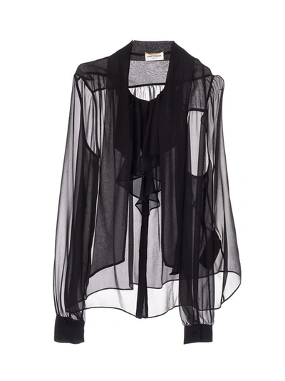 Saint Laurent Saint L Au Rent Women's  Black Silk Blouse