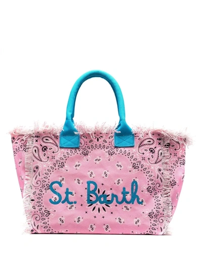 Mc2 Saint Barth Logo Bandana Print Beach Bag In Pink