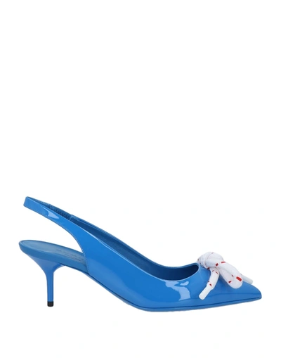 Burberry Rope Detail Patent Leather Slingback Pumps In Azure